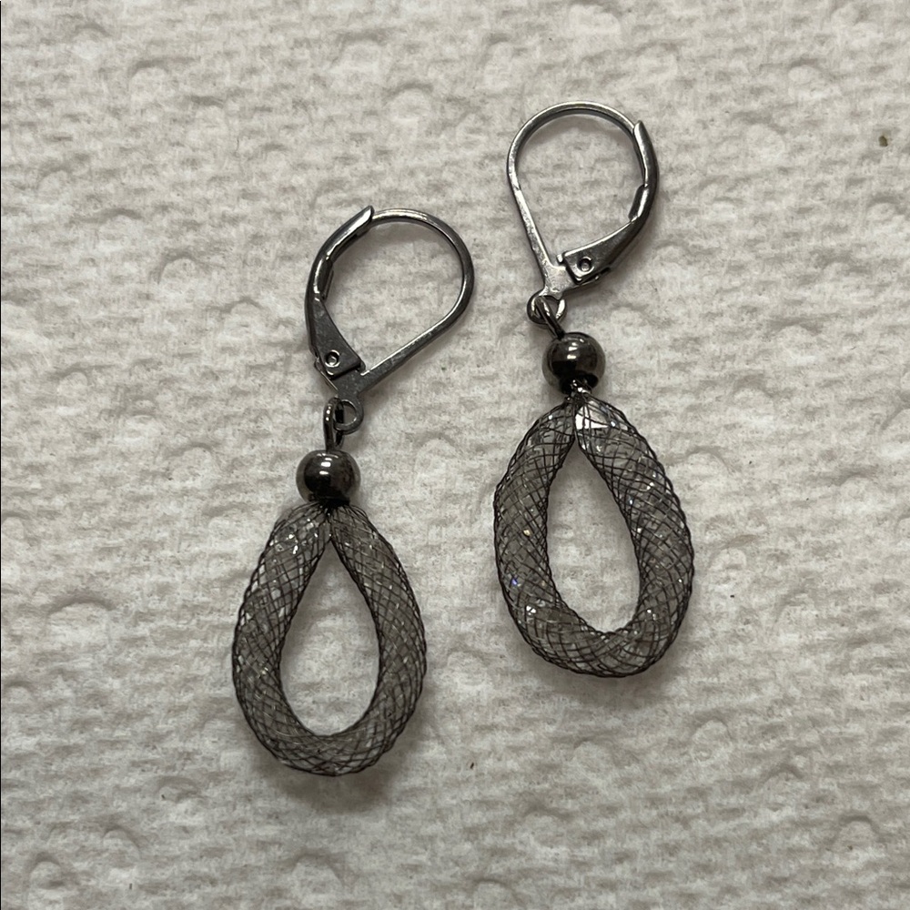 Elegant Silver Mesh Drop Earrings